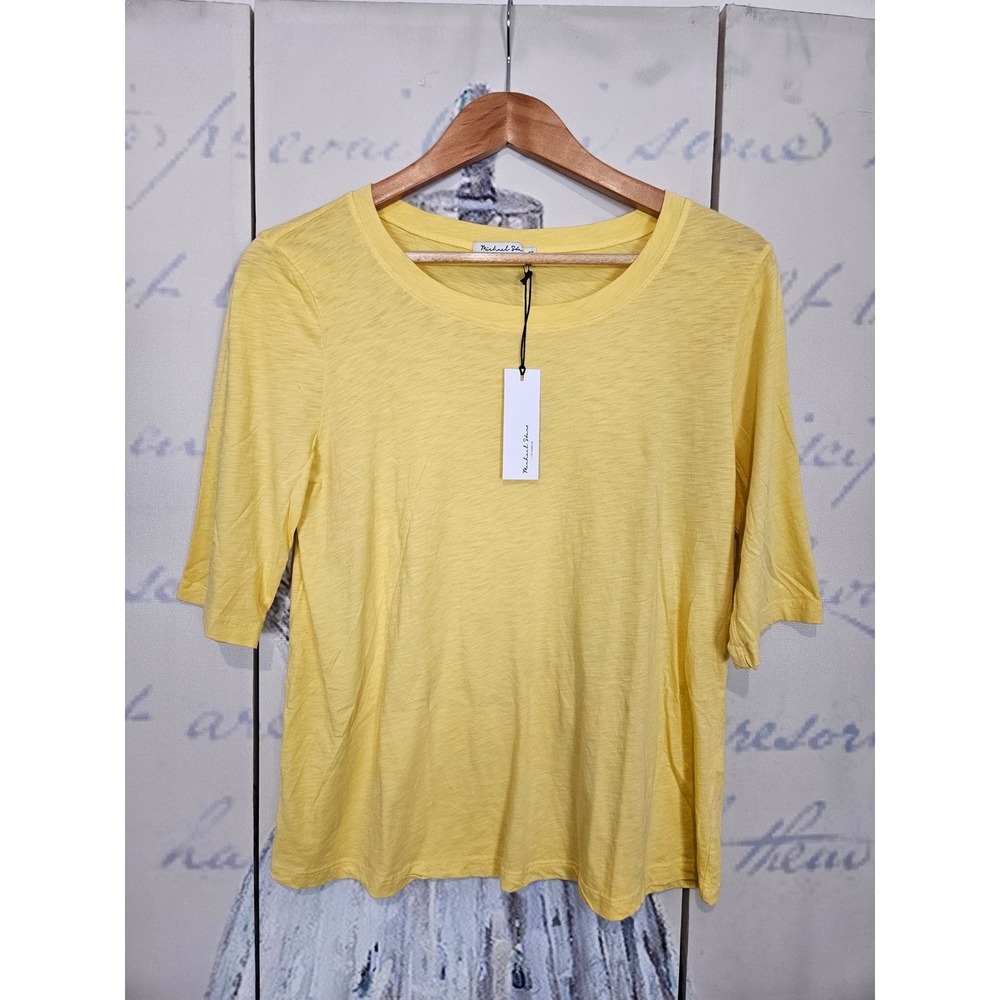 NWT Michael Stars Dua Swing Tee OS Butter Yellow Supima Cotton Slub Elbow Sleeve